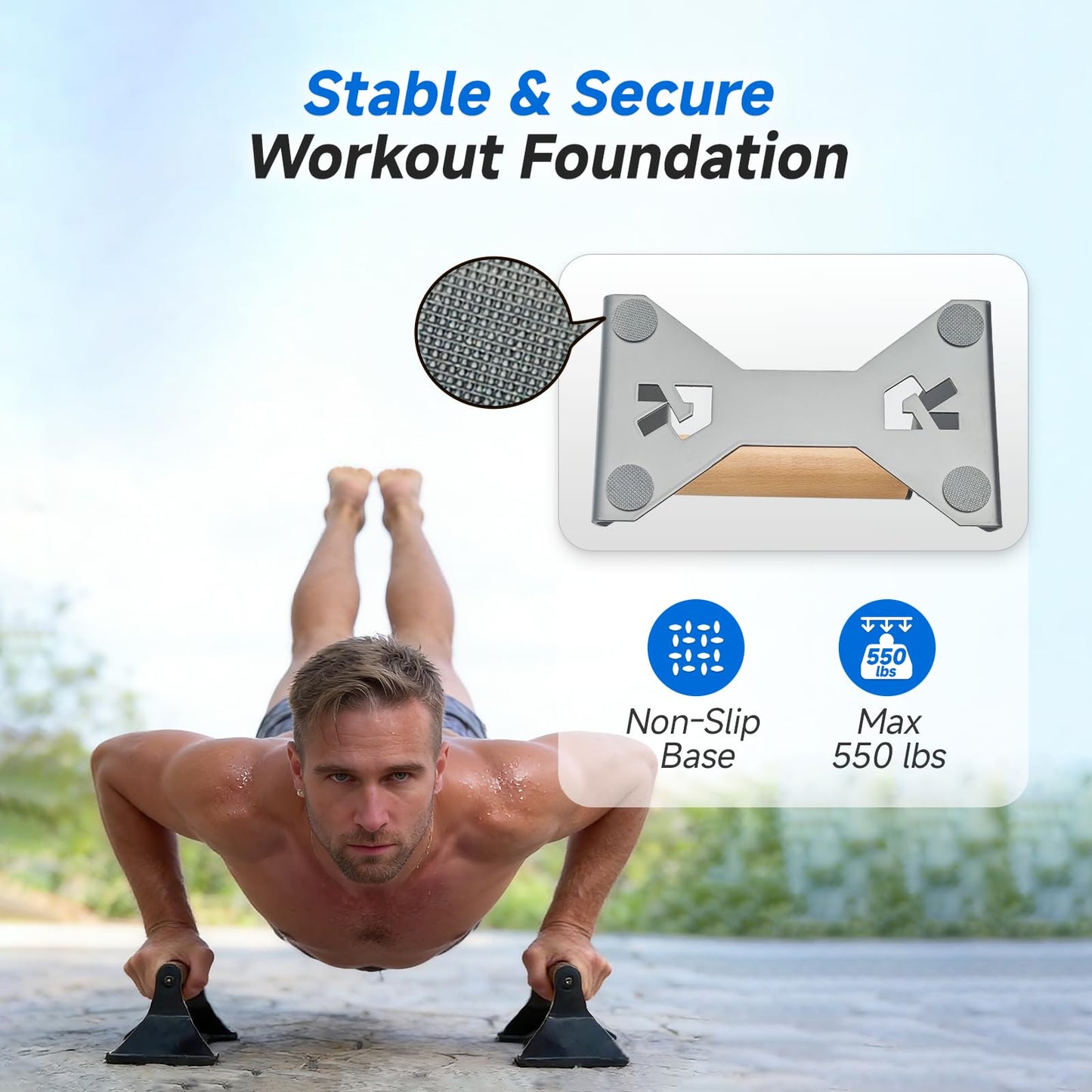 Rocalt Wood Parallettes Push Up Bars, Heavy Duty Steel Calisthenics Equipment, Anti-Slip Push Up Handles for Home Gym Fitness, No Wrist Pain