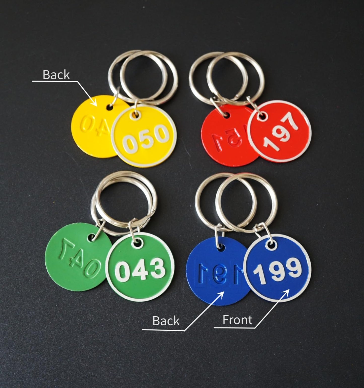 NumRealm Aluminum Alloy Metal Number Key Tag Set - Numbered ID Tags Key Chain with Rings - Blue 1 to 200