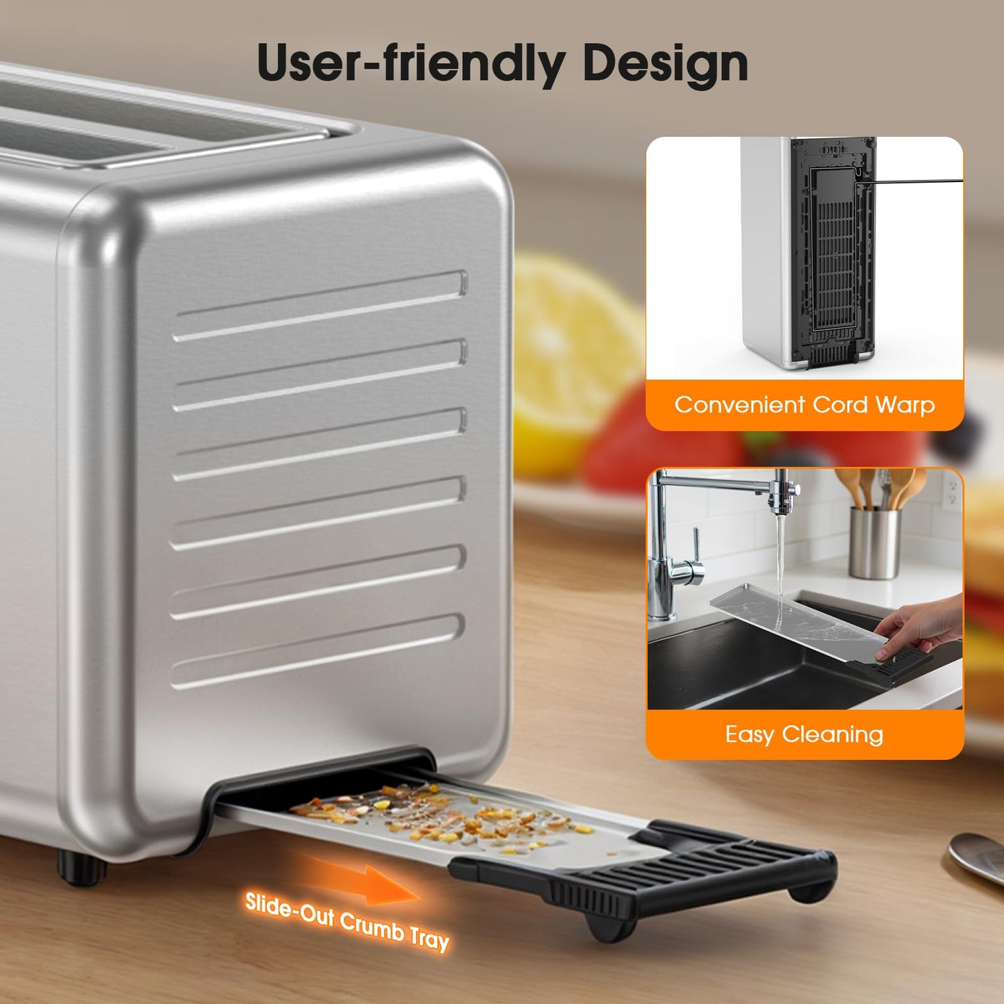 Smart 4-Slice Toaster, 75° Touchscreen with Digital Timer & Even-Heat Tech, Extra-Wide Slots for Bagels & Thick Bread, 6 Browning Levels, Defrost/Reheat, Single-Slot Energy Saving