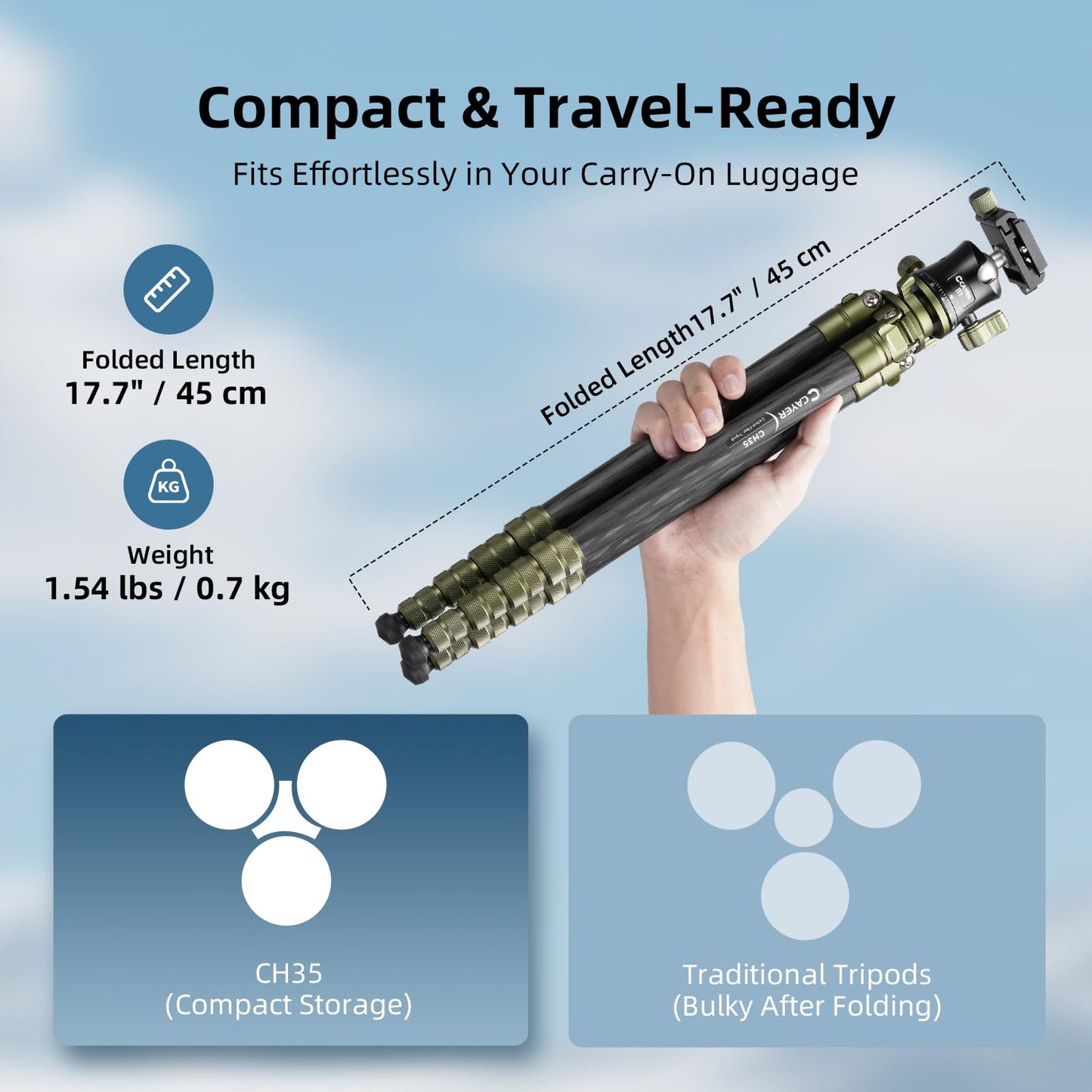 Cayer CH35 Travel Camera Tripod with Ball Head, Compact Carbon Fiber Tripod, 53.6" Compact Camera Stand for Mirrorless Cameras Video Camcorder Mobile Phone Webcam