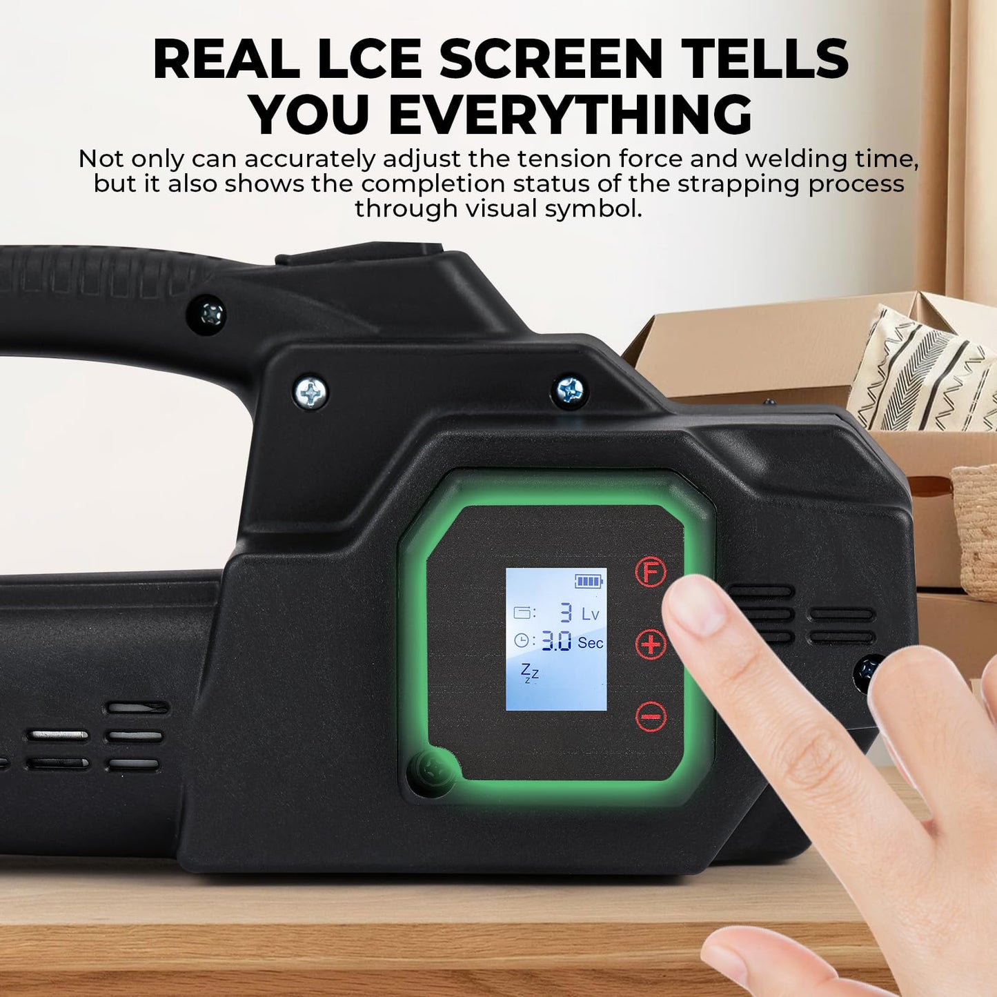 Flyrivergo Electric Strapping Machine 2 x 4000mAh Battery, Patented Easy-Repair Design & Tool Kit Included, with Real LCD Screen, for Industrial 1/2-5/8in PP PET Straps Automatic Strapping Tool