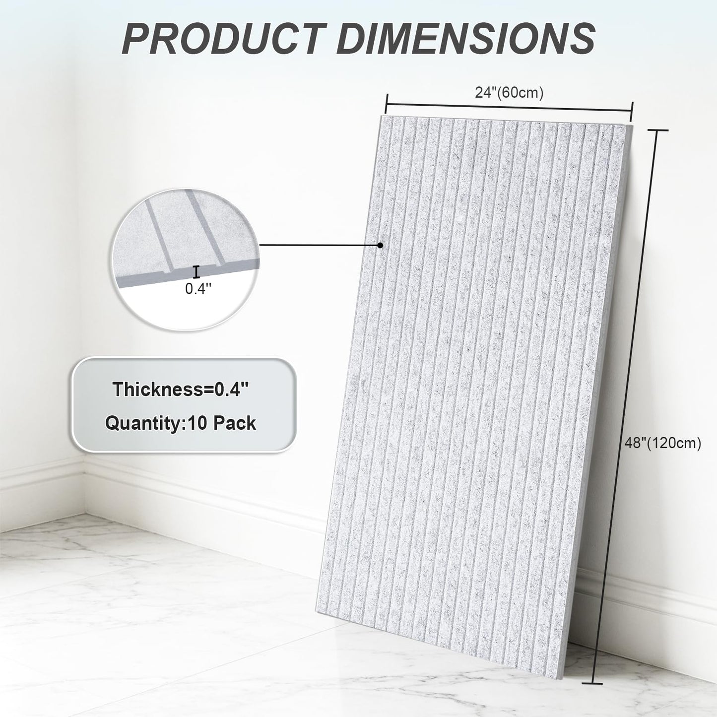 10 Pack Large Acoustic Panels, 48 x 24 Inch High Density Soundproof Panel for Walls, Self-Adhesive Sound Proof Panels for Recording Studio, Home, Office, Theater(Grey)