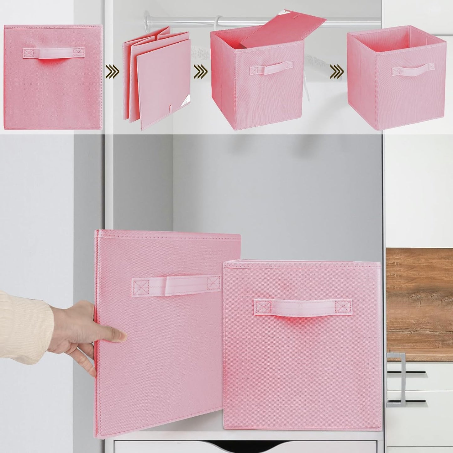 Storage Cubes by [Brand Name] - 10.5 Inch Collapsible Fabric Bins for Organized Closets & Offices | Pink