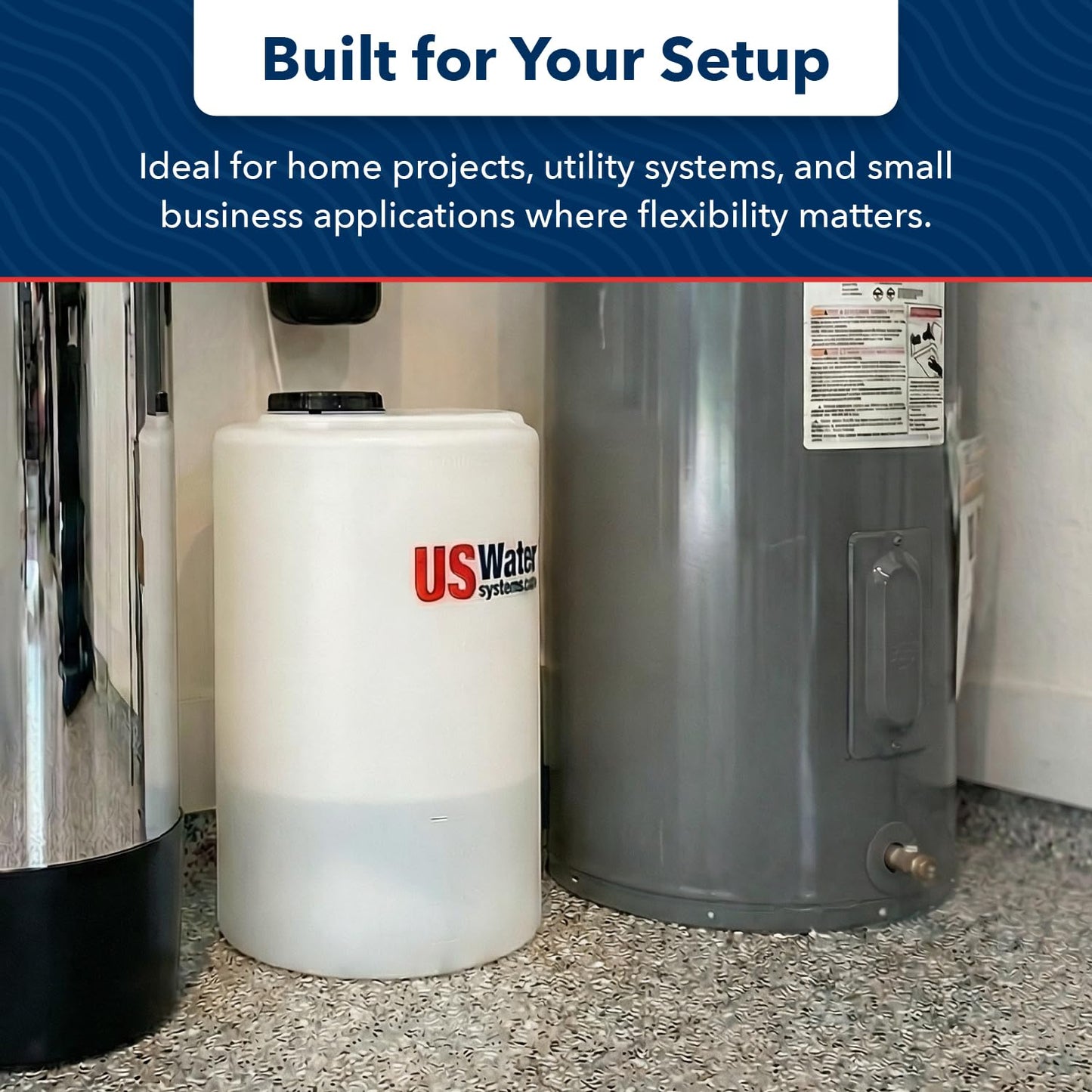 US Water Systems White 35 Gallon Water Tank – Heavy-Duty Polyethylene Container with 110 mm Opening & Locking Lid, Portable Water Storage Tank for Indoor or Outdoor Use, Large Water Reservoir