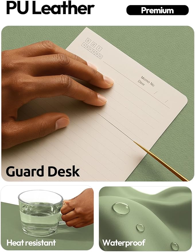 YSAGi Leather Desk Protector, Office Mat, Large Mouse Mat, Non-Slip PU Leather Blotter, Laptop Desk, Waterproof Writing Pad for Office and Home (Bamboo Green, 35.4" x 17")