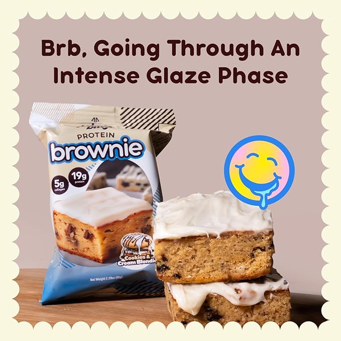 Prime Bites Protein Brownie from Alpha Prime Supplements | High Protein, Collagen Fortified Low Sugar Treat | Delicious Snack | 12 Bars per Box (Blueberry Cobbler)