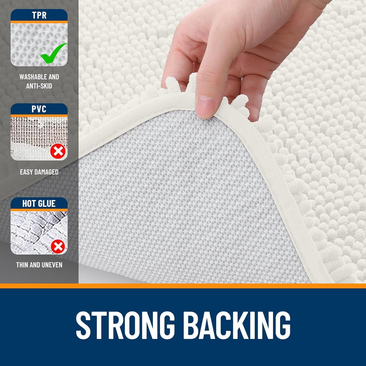 OLANLY Bathroom Rugs - Extra Soft Absorbent Chenille Mats | Quick Dry, Machine Washable, 36x24, Ivory
