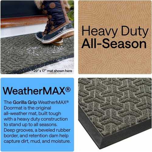 GORILLA GRIP Waterproof All-Season WeatherMAX Doormat - 35x23 Natural Rubber, Stain & Fade Resistant, Easy Clean Slate Geometric