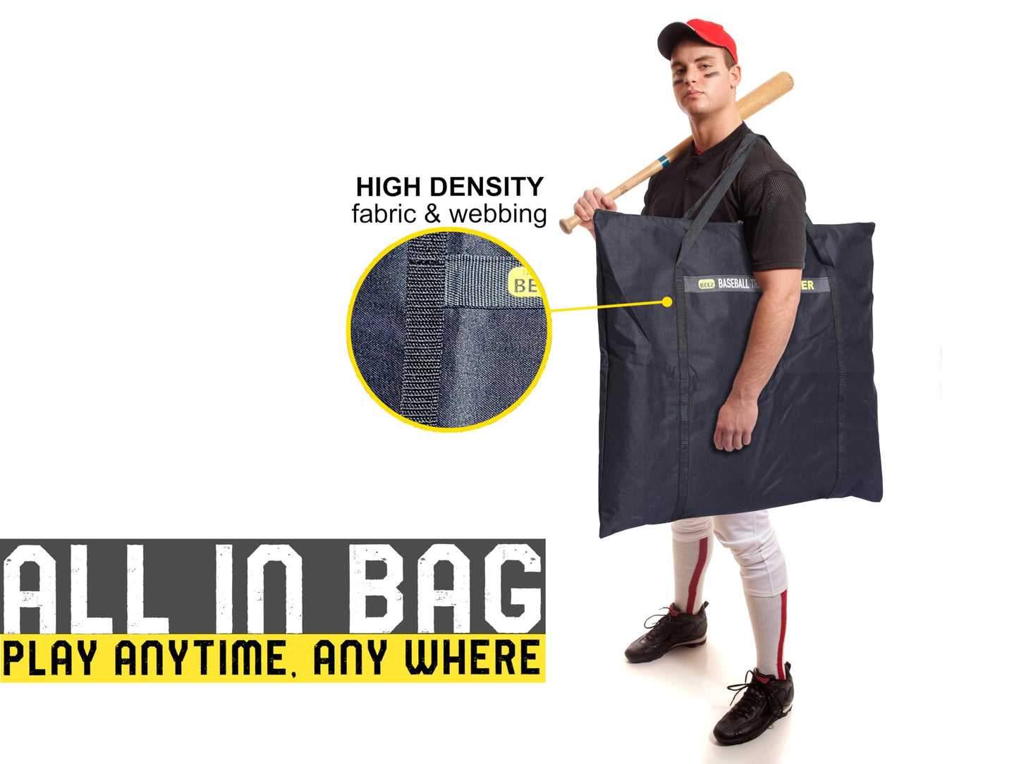 JAPER BEES Baseball Pitching Net with Strike Zone, 9 Hole Pitching Net Target, Portable Softball Pitcher Training Equipment Height Adjustable with Carrying Bag