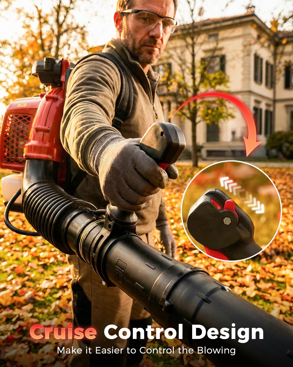 Getell 80cc Gas Backpack Leaf Blower, 900CFM 206MPH 2-Stroke Engine, Heavy-Duty Leaf & Snow Blower for Lawn, Garden & Commercial Use (Red)