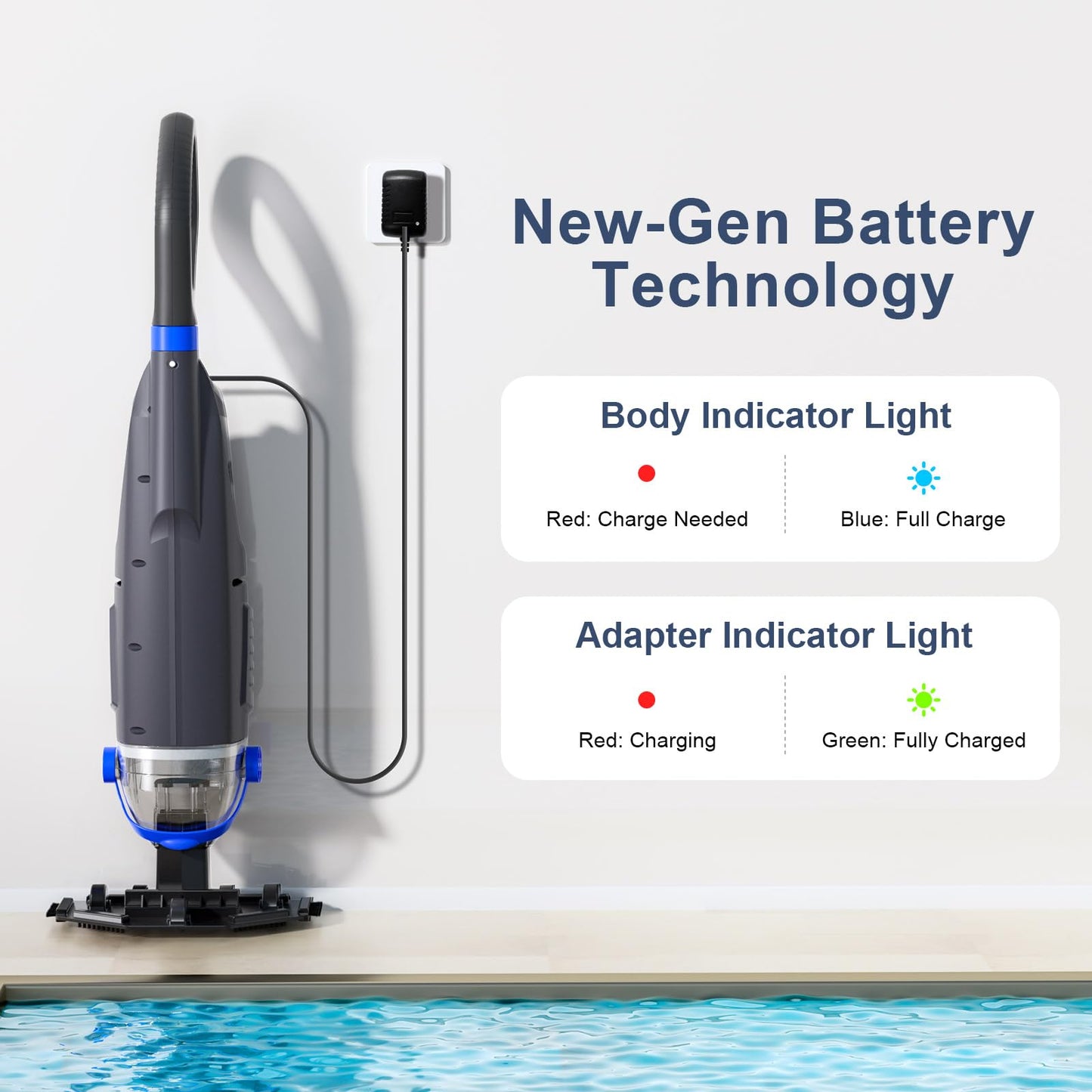 Sharkswell Upgraded Cordless Pool Vacuum with Telescopic Pole, 60 Min Powerful Suction & Large Head, Rechargeable Handheld Cleaner for Above Ground Pools, Inground Pools, Hot Tubs, and Spa