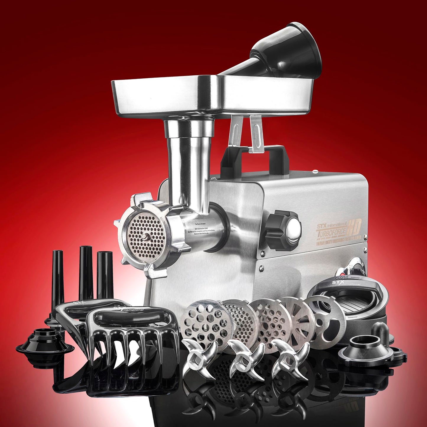 STX International Turboforce HD (Heavy Duty) 3500 Series 5-in-1 Stainless Steel Electric Meat Grinder | Sausage Stuffer | Kubbe Maker | 5 Grinding Plates | 3 Stainless Steel Blades & More Included