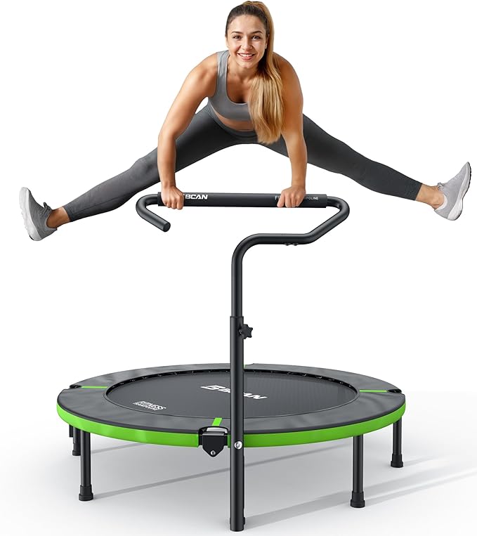 BCAN 40"/48" Foldable Mini Trampoline, Rebounder Trampoline for Adults, U/T Adjustable Foam Handle, Exercise Rebounder for Adults Indoor/Garden Workout, Max Load 330lbs/440lbs