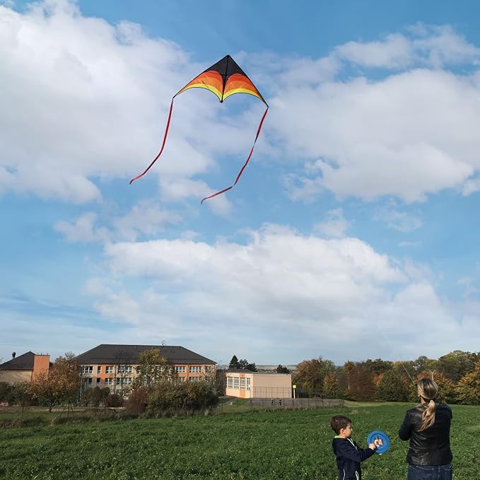 Delta Kite for Kids & Adults - Easy to Fly Large Single Line Beach Kite with 300ft String Handle Included, Perfect for Beginners, Teens