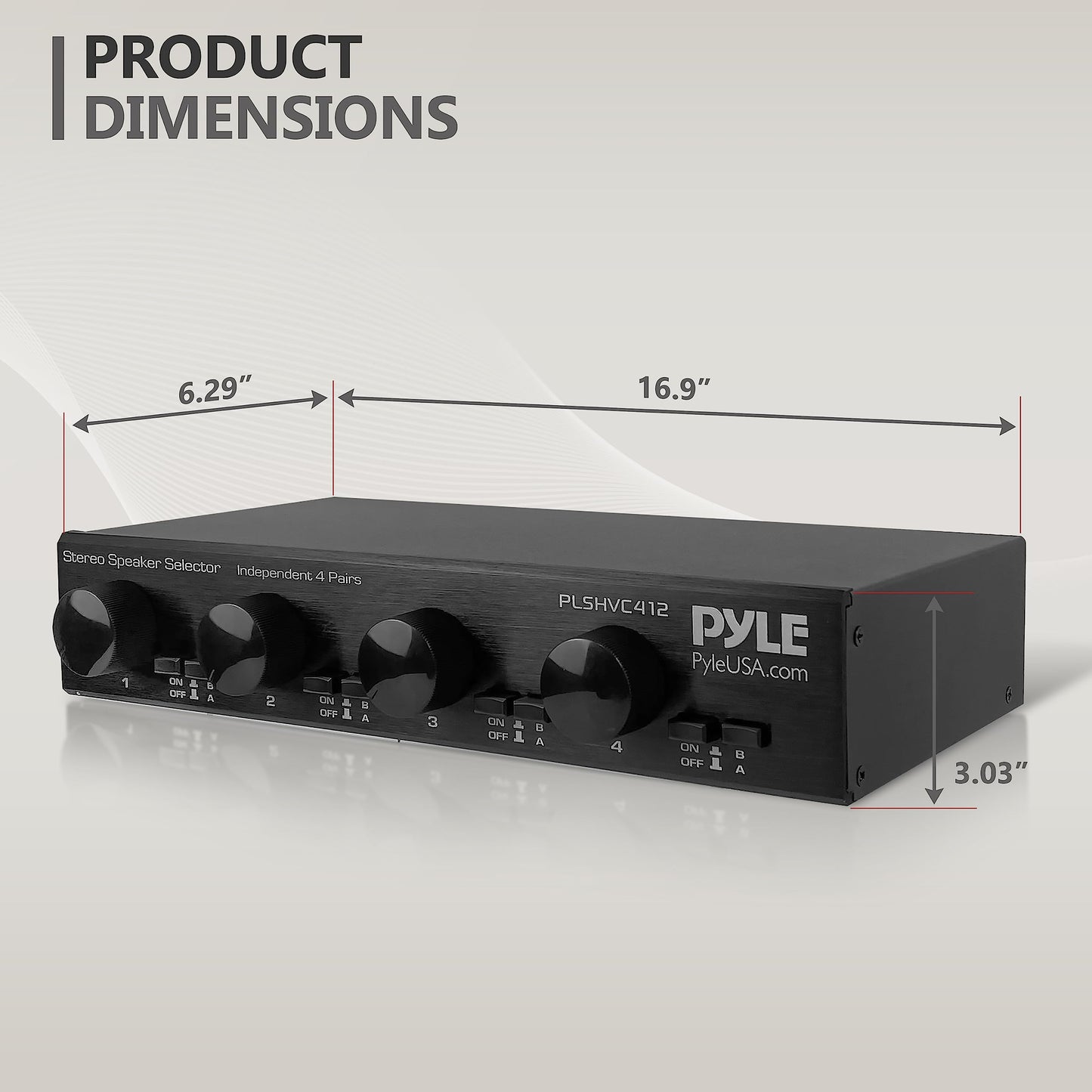 Pyle 4 Channel High Power Stereo Speaker Selector with Volume Control - Rugged and Durable Housing Construction, Cabinet Heat Sink, Plug and Play Easy Install - PLSHVC412