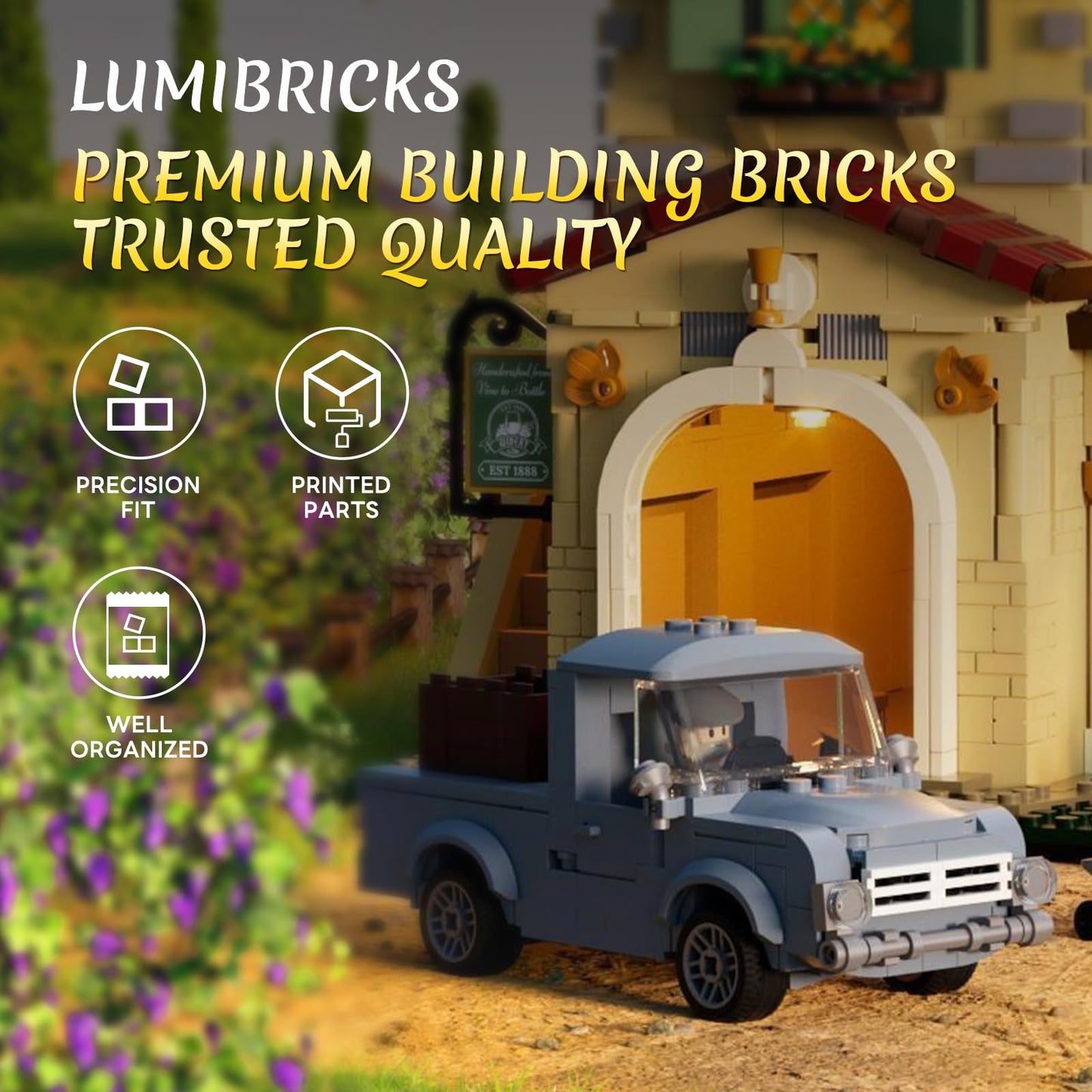 Lumibricks Farm Vineyard-Estate Lighting Building-Bricks-Set - 2800 Pcs Winery Chateau House Collection LED Light Wine Cottage Model Display Set for Adults and Farm Series Building Collectors