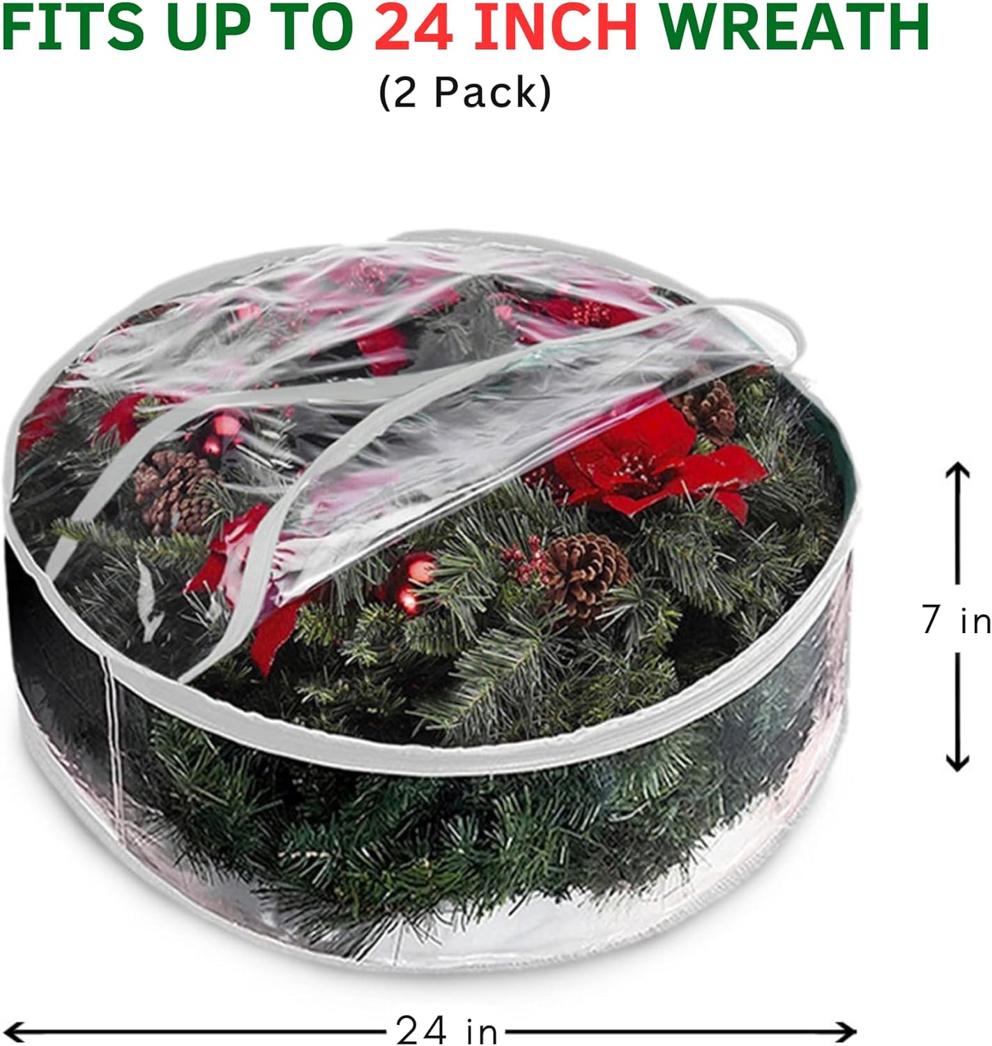 ProPik Christmas Wreath Storage Bag - 24" Clear Waterproof PVC Container | 2 Pack with Handles