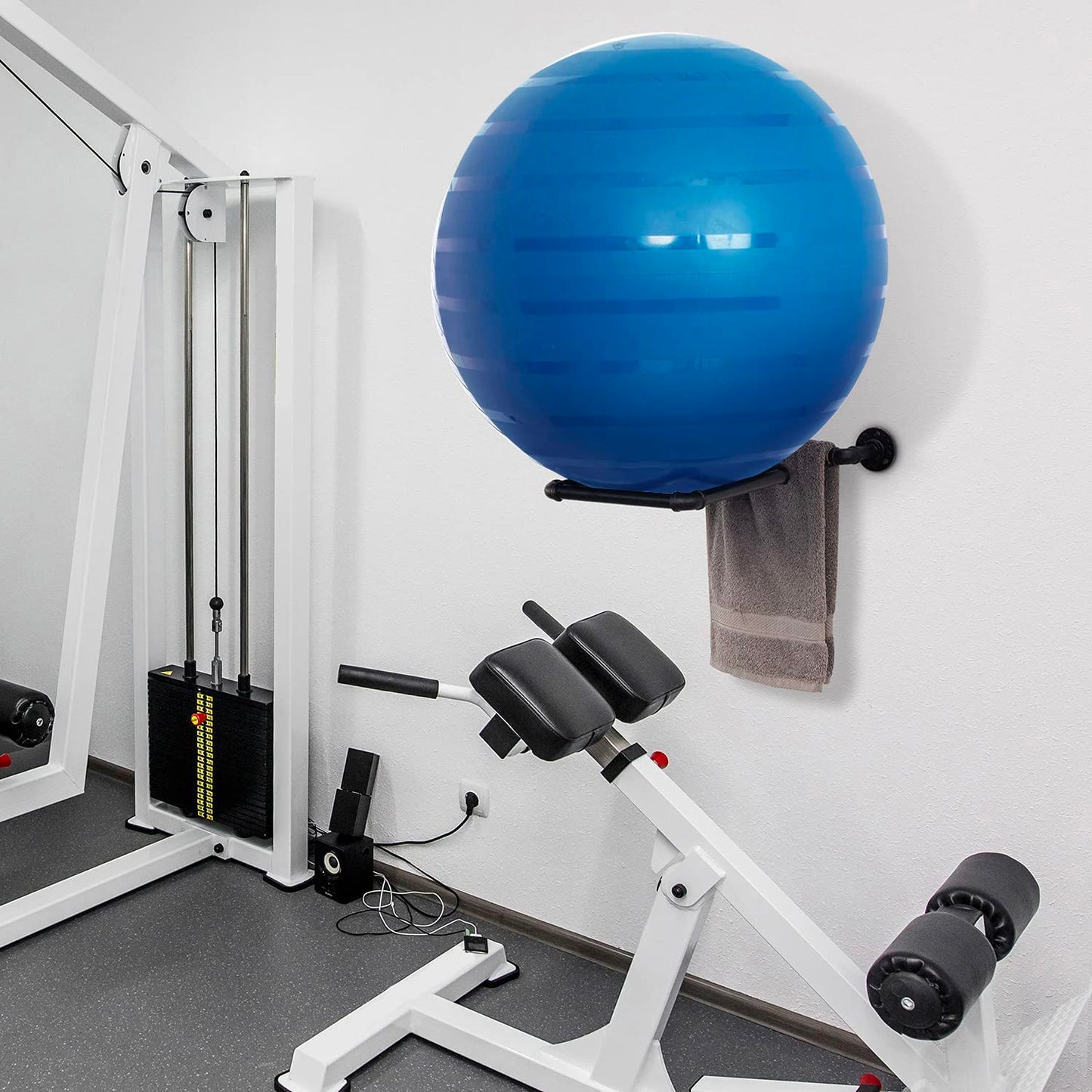 MyGift Set of 2 Yoga Ball Storage Wall Mount, Black Metal Pipe Racks for Exercise Ball Holder, Ball Storage for Home Gym or Studio