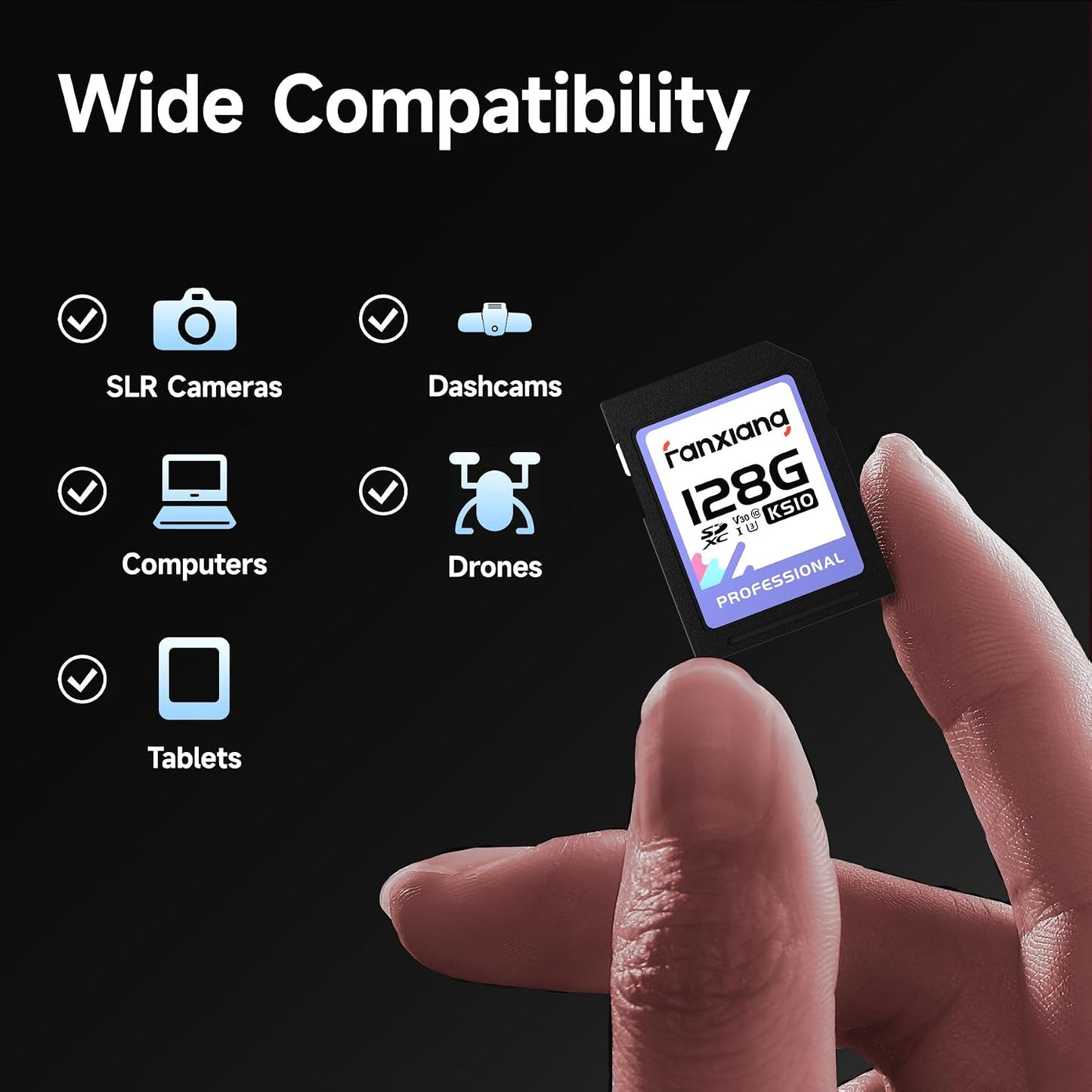 fanxiang 128GB C10, U3, V30, 4K 100/45 (2-Pack) SDXC Memory Card SD Card, UHS-I, Full-HD & Video, Up to MB/s