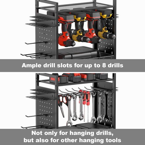CCCEI Garage Power Tools Organizer Cart - Rolling Tool Storage with Charging Station | Black, Floor Standing