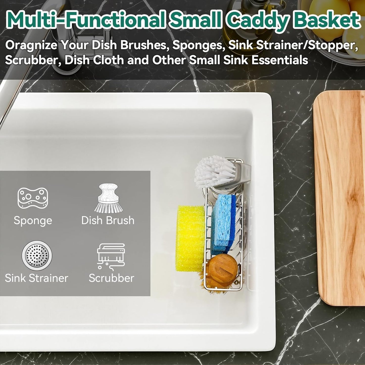 Scrub Daddy 3-IN-1 Multiuse Sponge Holder - Kitchen Sink Organizer with Suction Cups & Adhesive Hook