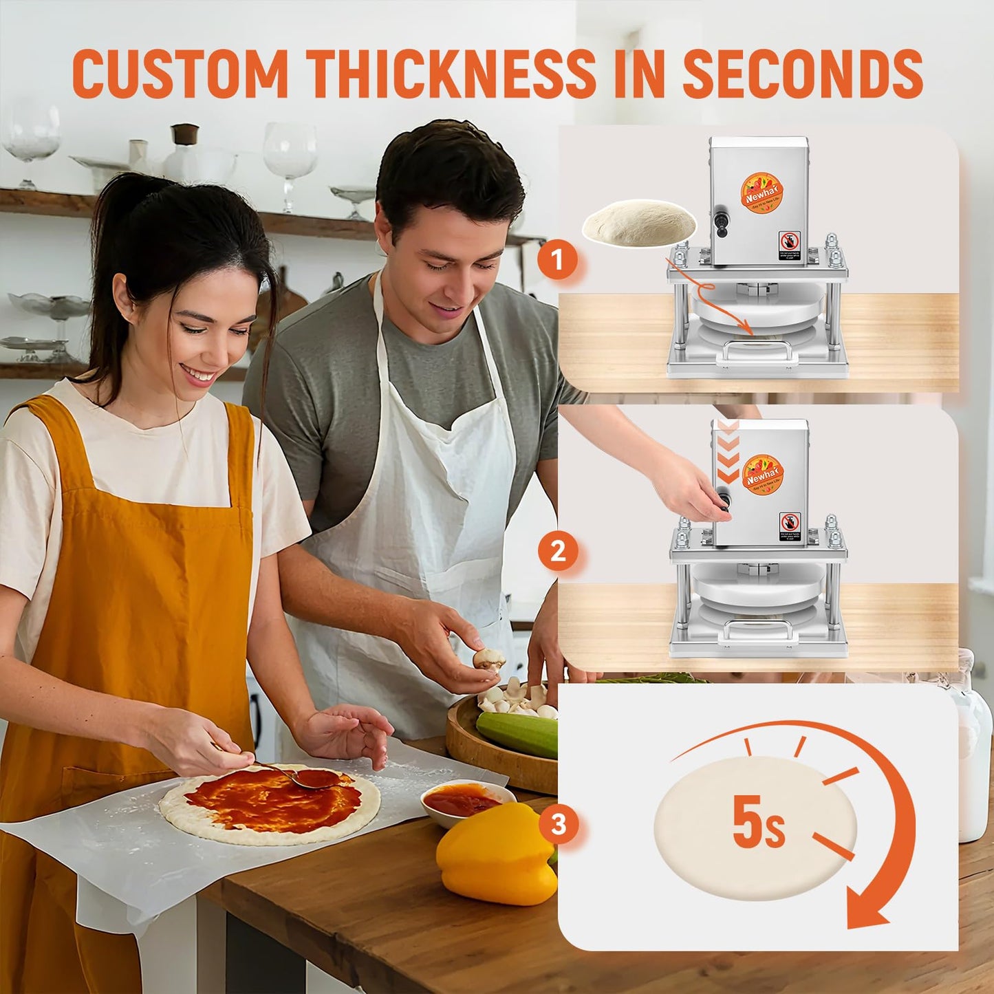 Newhai Commercial Pizza Dough Press Machine 8.6” Electric Dough Roller Sheeter Pastry Pizza Bread Press Forming Processor with 400 Pcs Parchment Papers for Bakery Home Restaurant Use