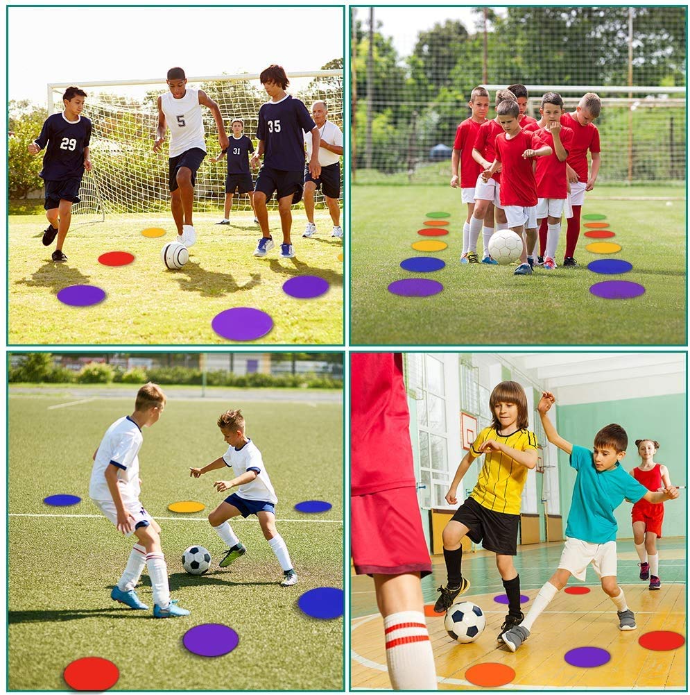 TuXHui 60 Pcs Poly Vinyl Spot Markers Rubber Floor Dots Non Slip Agility Markers Flat Field Cones for PE Gym Classes, Classroom Activities and Games, Soccer Basketball Sports Speed Agility Training