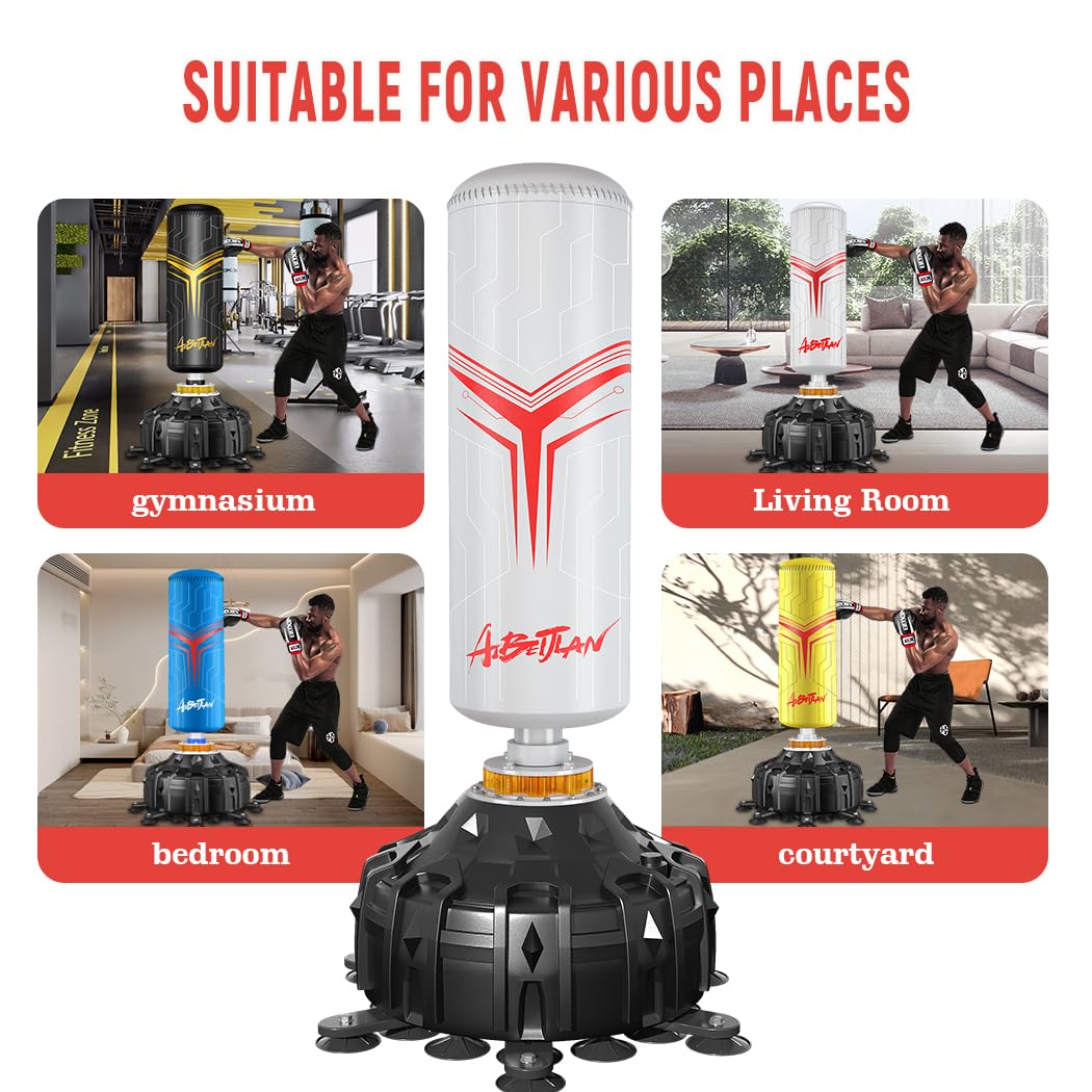 Freestanding Punching Bag with Boxing Gloves, Boxing Bag with Suction Cup Base for Adult Teens-Standing Kickboxing Bag for Home Office Gym(White)