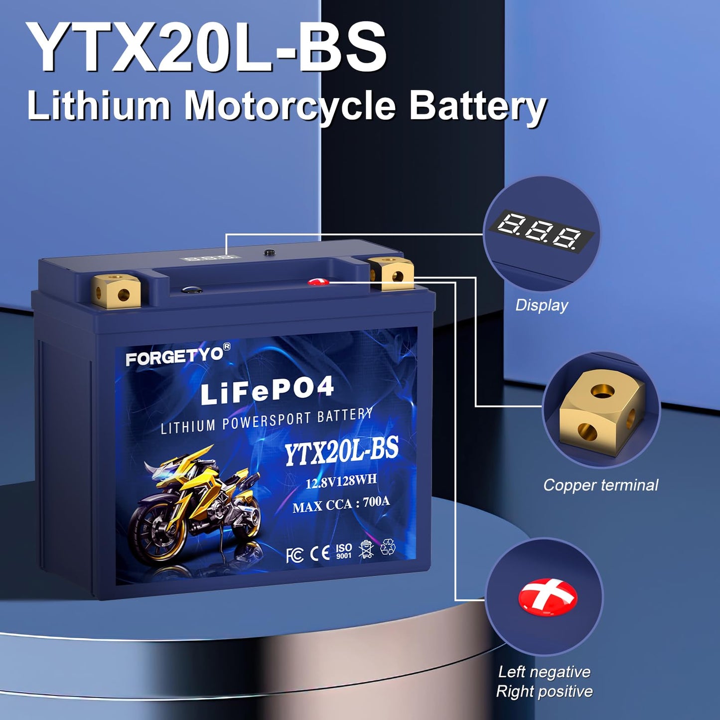 Forgetyo Lithium YTX20L-BS, 700A LiFePO4 Motorcycle Battery, 12V 10AH ATV, UTV, Jet Ski, 4 Wheeler, Snowmobile, Personal Watercraft, Seadoo, Polaris, Tractor,Generator and Riding Lawn Mower Battery