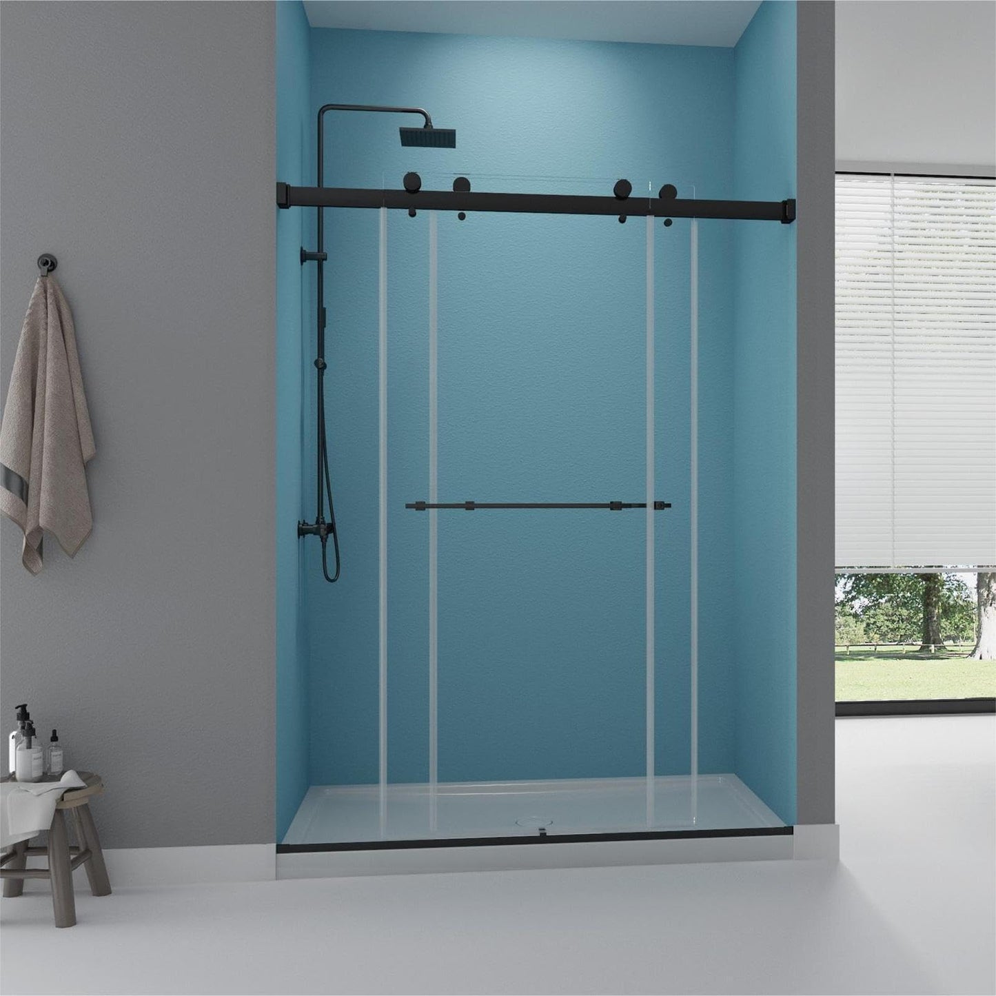 GDGZQD 44" -48 "W x 75" H Frameless Shower Door, Double Sliding Shower Door，Bathroom Sliding Shower Door, SGCC Certified Tempered Glass Door with Explosion (RB-DS4875-02 Black)