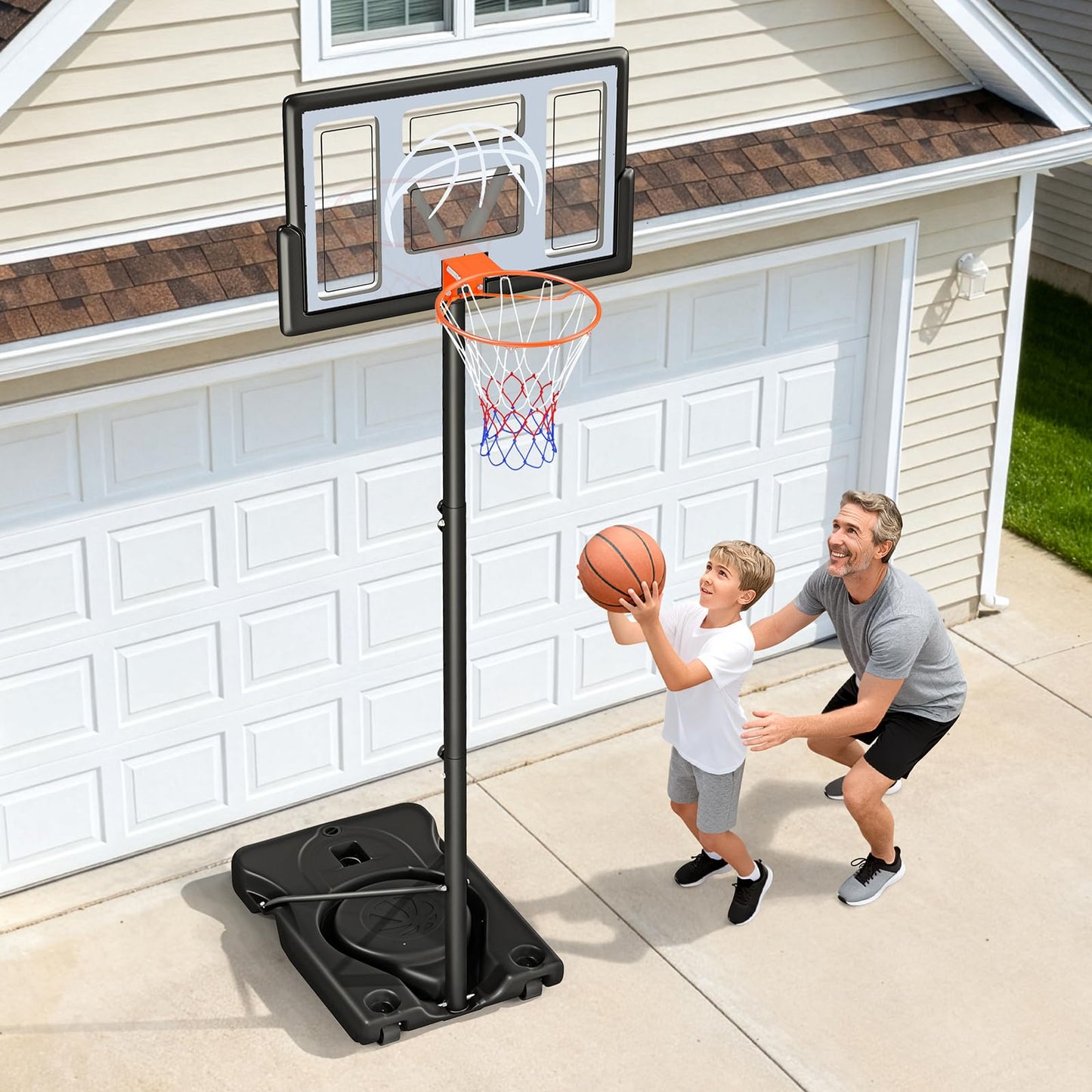 Yohood Basketball Hoop Outdoor 10ft Adjustable, Portable Basketball Hoop Goal System for Kids Youth and Adults in Backyard/Driveway/Indoor, 44 Inch Shatterproof Backboard and Larger Base