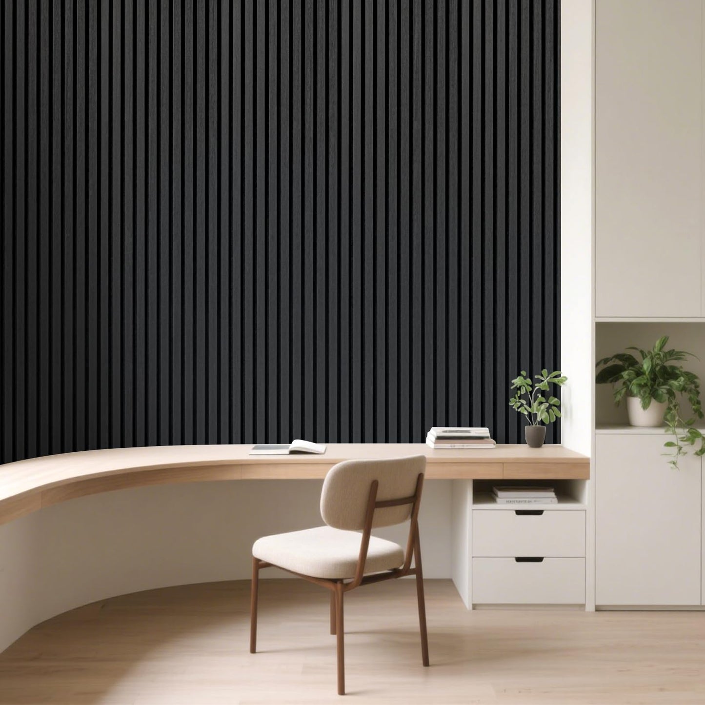 Art3d 1-Pack Acoustic Wood Slat Wall Panel with Roll-Flat Design - 95.3 x 23.8 Inch Sound Absorbing Panels for Living Room Columns Corridor Curved Wall Decor, Blackwood