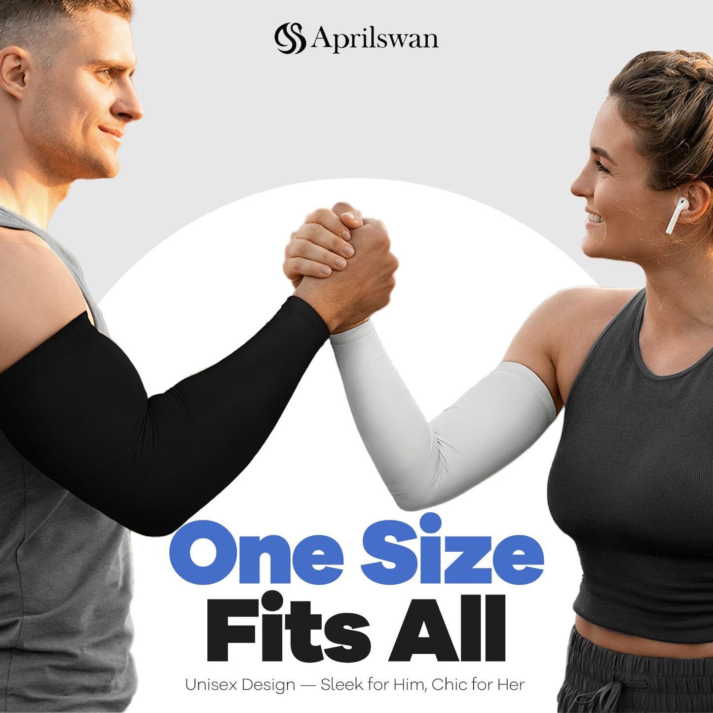 Aprilswan Arm Sleeves, UV Sun Protection Sports Non Slip Compression Cover for Men/Women 2 Pairs Black+White