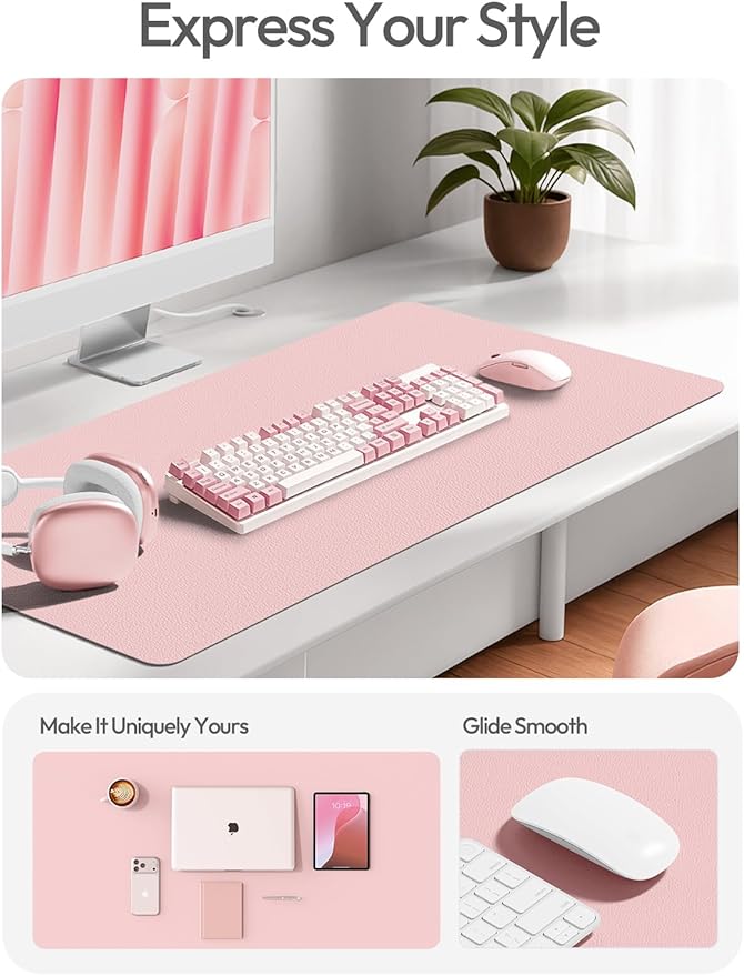 YSAGi Leather Desk Pad Protector, Office Desk Mat, Large Mouse Pad, Non-Slip PU Leather Desk Blotter, Laptop Desk Pad, Waterproof Desk Writing Pad for Office and Home (Light Pink,55" x 17.2")