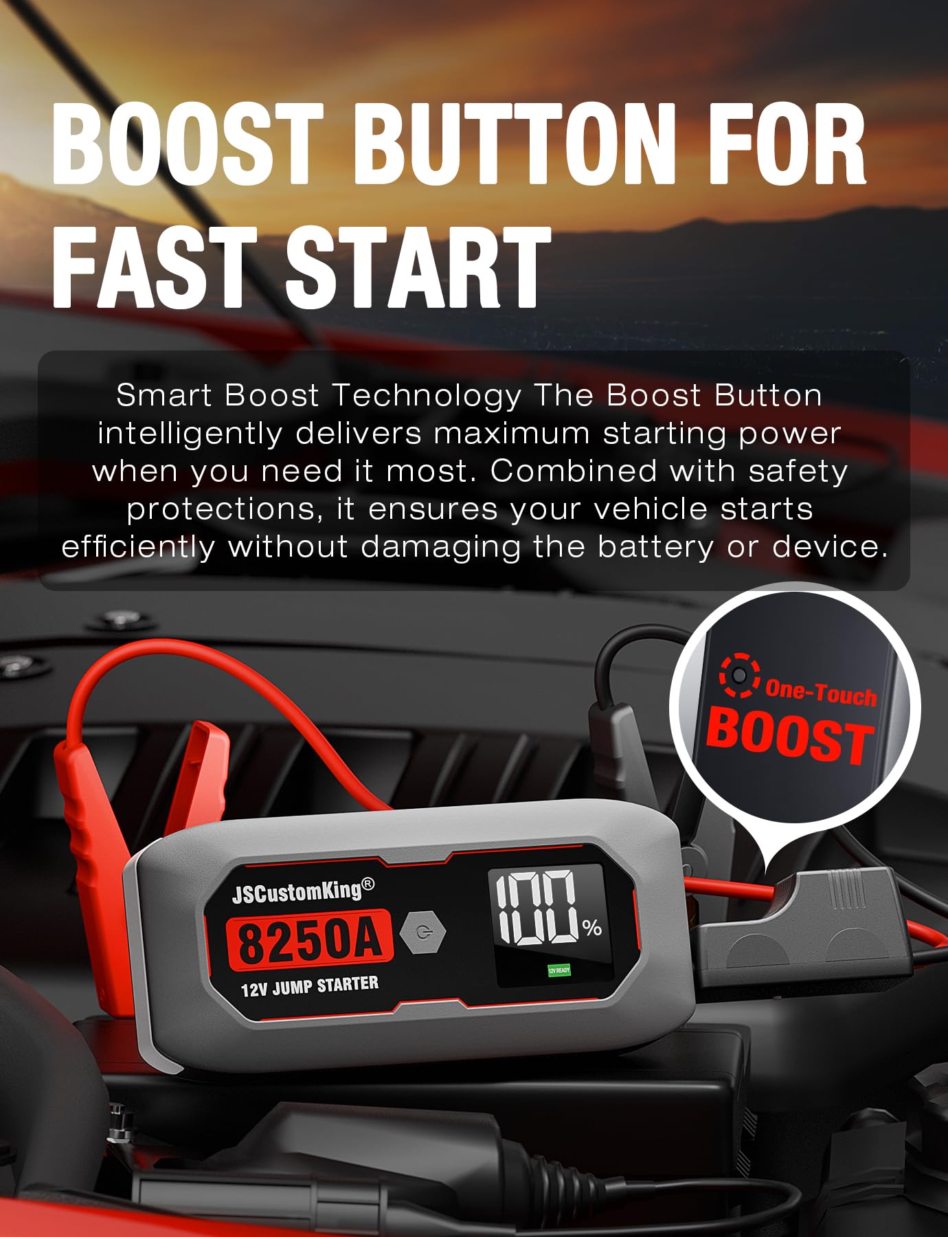 8250A Jump Starter Battery Jump Starter Battery Pack (for All Gas or 10.0+L Diesel), 12V Potable Heavy Duty Car Jump Start with 3.2 inch HD Screen, 2 USB Power Bank 48-Months Stand-by Time