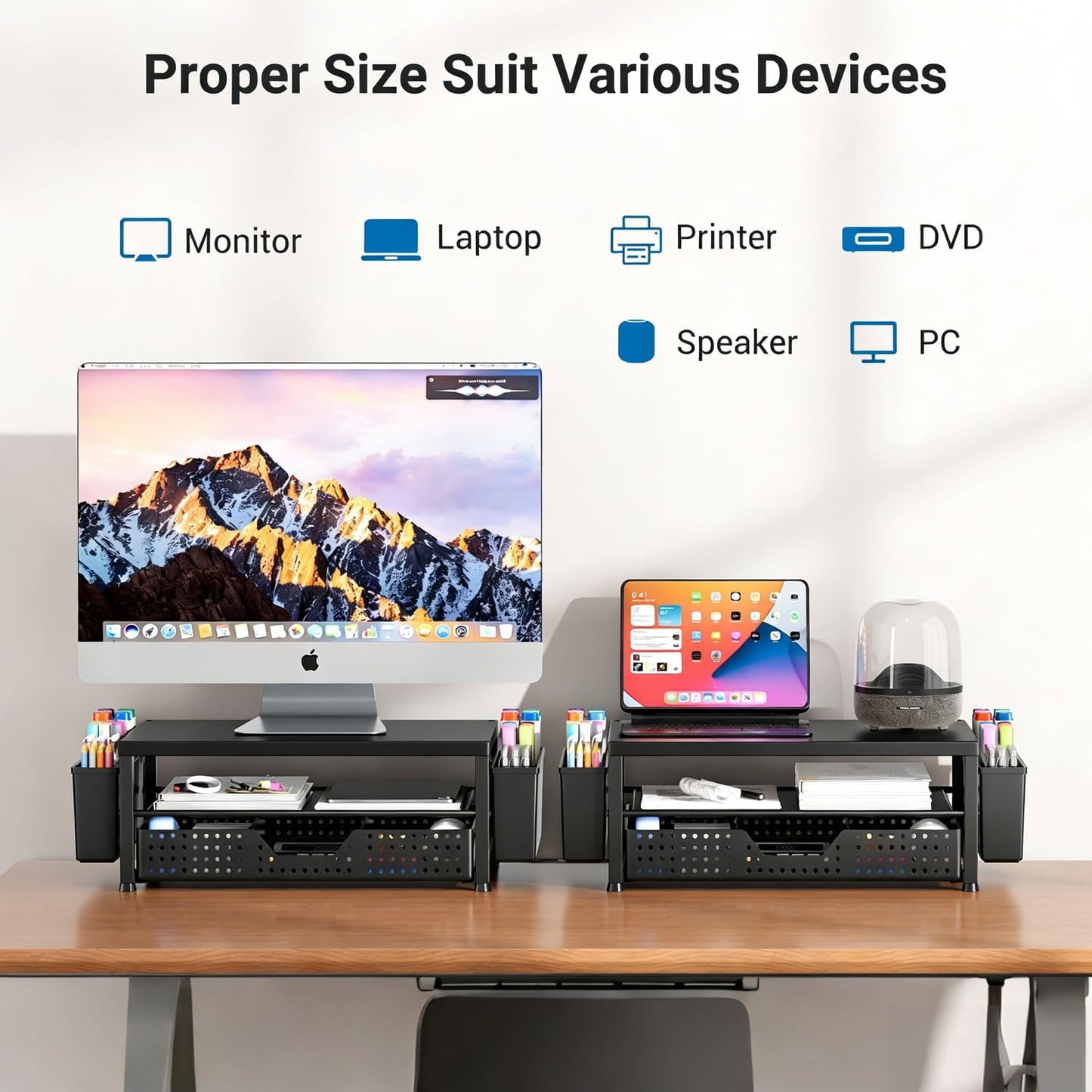 Monitor Stand Riser, Laptop Stand for Desk, Office Desk Organizer and Accessories, Computer Desktop Shelf with Drawer