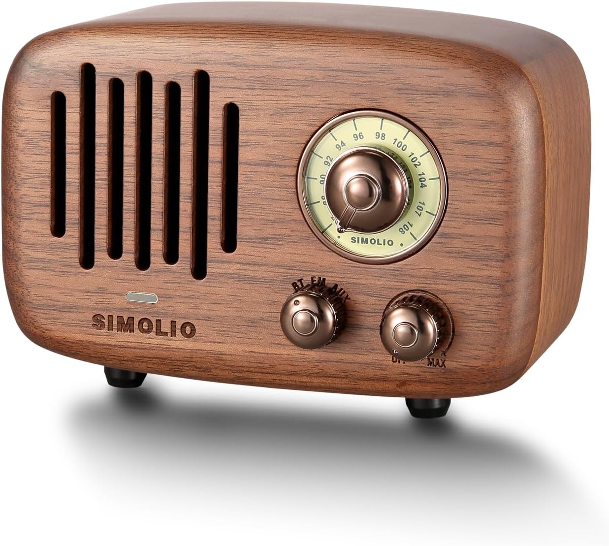 SIMOLIO Retro Bluetooth Speakers with Loud HD Sound, Nature Black Walnut Vintage Style Wooden Speaker with FM Radio