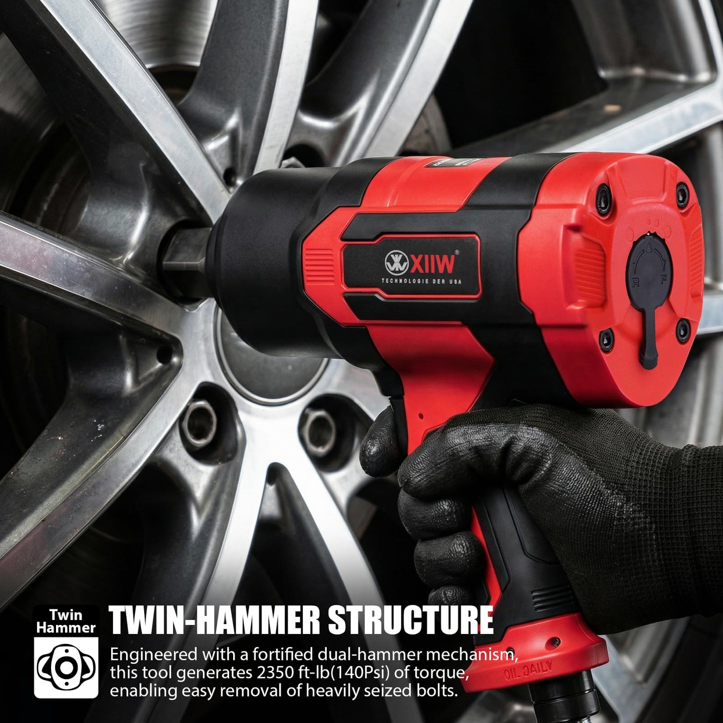 XIIW 1 Inch Air Impact Wrench, 2,350ft-lbs Nut-busting torque, 5,500 RPM, 8.5 lbs Lightweight 1 Inch Impact Gun, Twin Hammer Pneumatic Tool for Automobile Repair