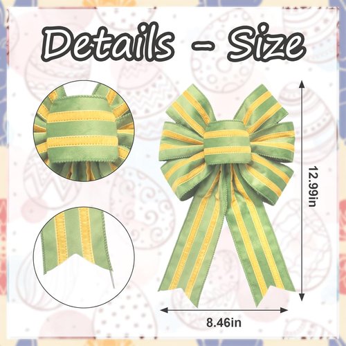 Hying Easter Wreath Bows - 2-Piece Yellow Green Stripes Burlap Decor for Front Door