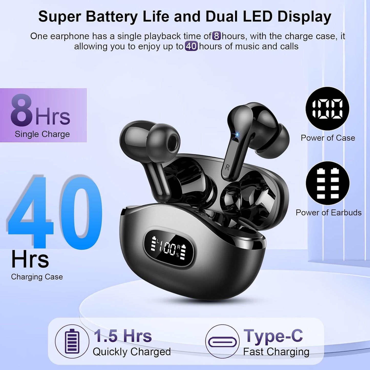 5.4 40H IP7 Wireless Earbuds, Bluetooth Headphones HiFi Stereo Ear buds with ENC Noise Cancelling Mic, Bluetooth