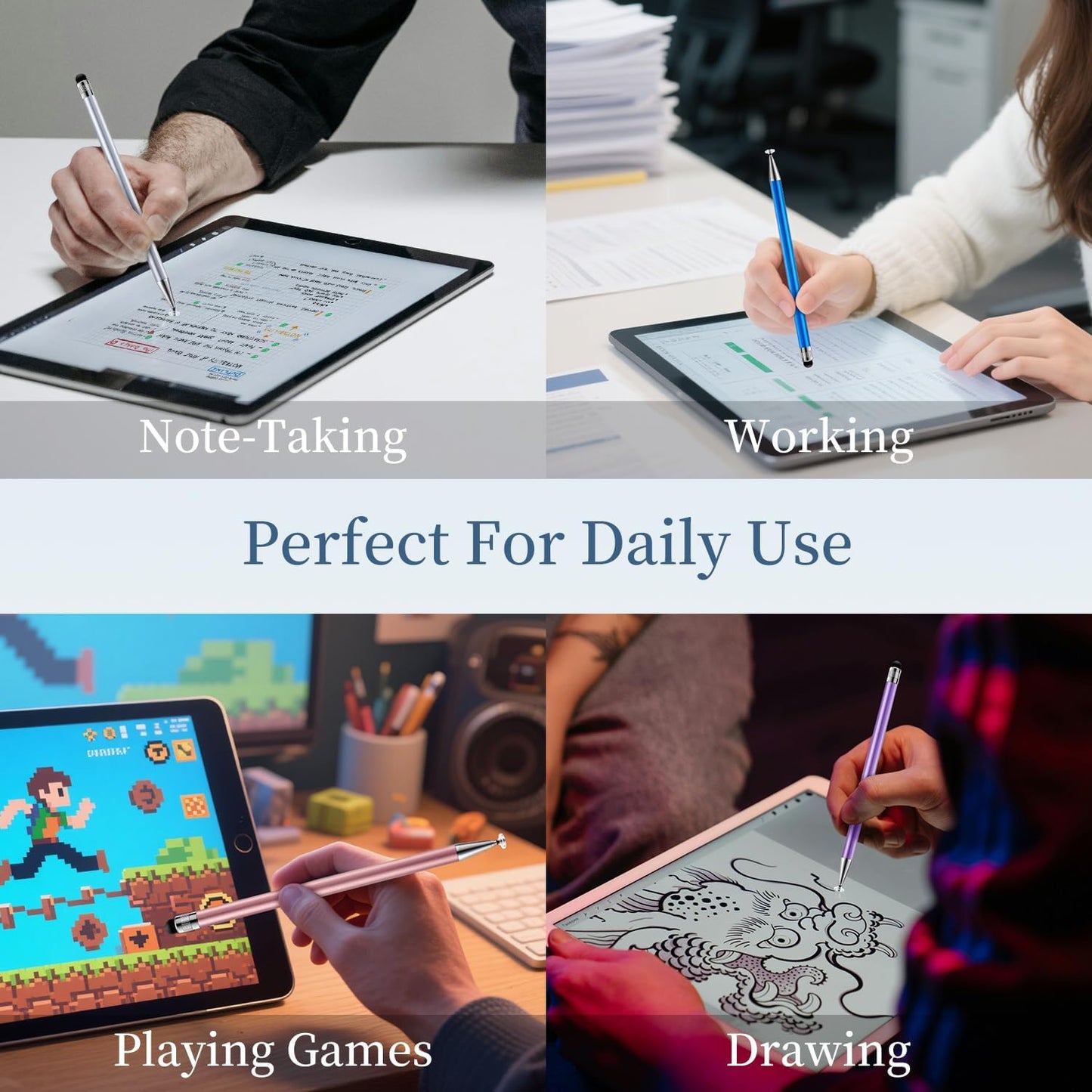 ChaoQ 2-in-1 12pcs Stylus Pen for Touchscreen, High Sensitivity and Precision Stylus Pens for iPad iPhone Android