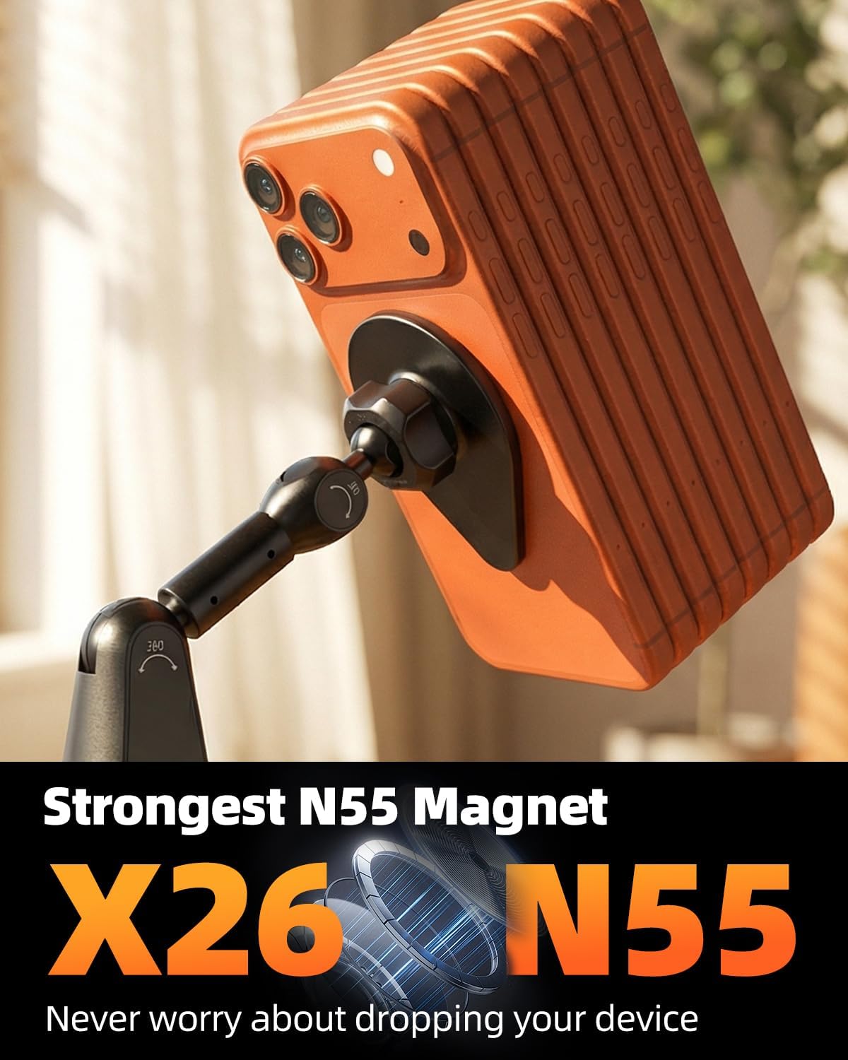 BANGMANG 2 1 17 16,15, 14, 13 12 in Magnetic Phone Holder Desk Mount, Cell Phone Clamp Clip for Pole Desk, Magnetic