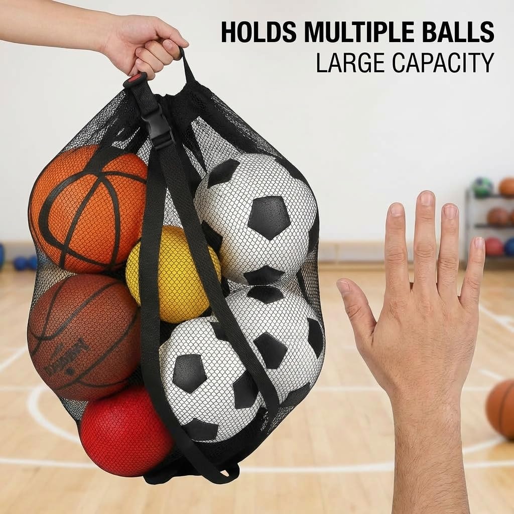 Keeble Outlets Basketball Bag | Large Mesh Ball Bag for Basketballs, Soccer Ball, Volleyball Ball & Sports Equipment | Heavy Duty Mesh Bag | Ball Storage Net with Strap | Sports Bag for Equipment