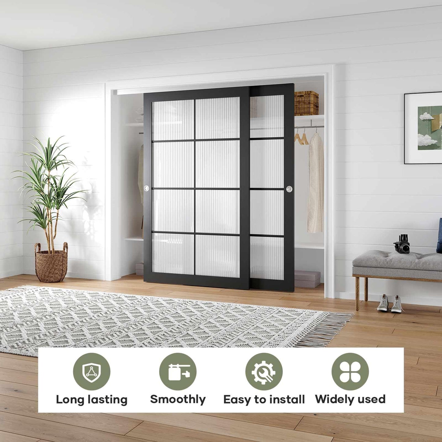 EaseLife 8FT/96in Bypass Double Sliding Pocket Door Hardware Kit,Commercial Grade,Aluminum,Bypassing Closet Door Track for 2 Door System,Slide Smoothly Quietly,Easy Install,No Doors