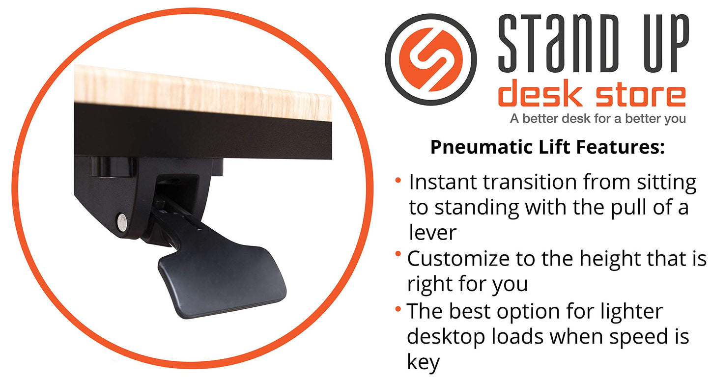 Stand Up Desk Store Pneumatic Adjustable Height Rolling Mobile Laptop Standing Desk Cart (Black Frame/Black Top, 28" Wide)