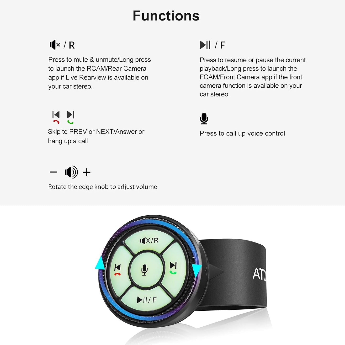 ATOTO AC-44F5 (F7 S8), X10/A6/A5/S8 Watchband Style Wireless Remote Control with Luminous Buttons, Plug & Play - Only