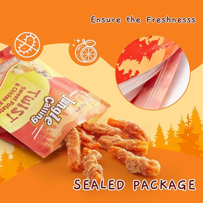 Jungle Calling Chicken & Sweet Potato Dog Treats ??Gluten-Free, Grain-Free, High-Protein Natural Chews for Medium/Large Breeds, Edible Pet Snacks,10.6 oz
