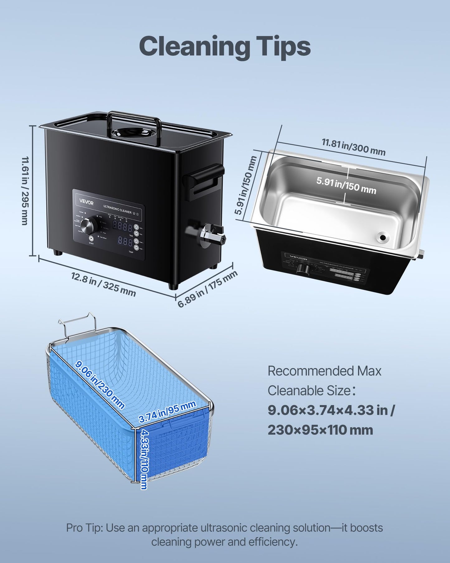 VEVOR 6L Ultrasonic Cleaner, Professional Ultrasonic Cleaner Machine with Knob Control, Stainless Steel Cleaning Machine with Basket and Cleaning Ball, for Watches, Razors, Jewelry, Coins and More
