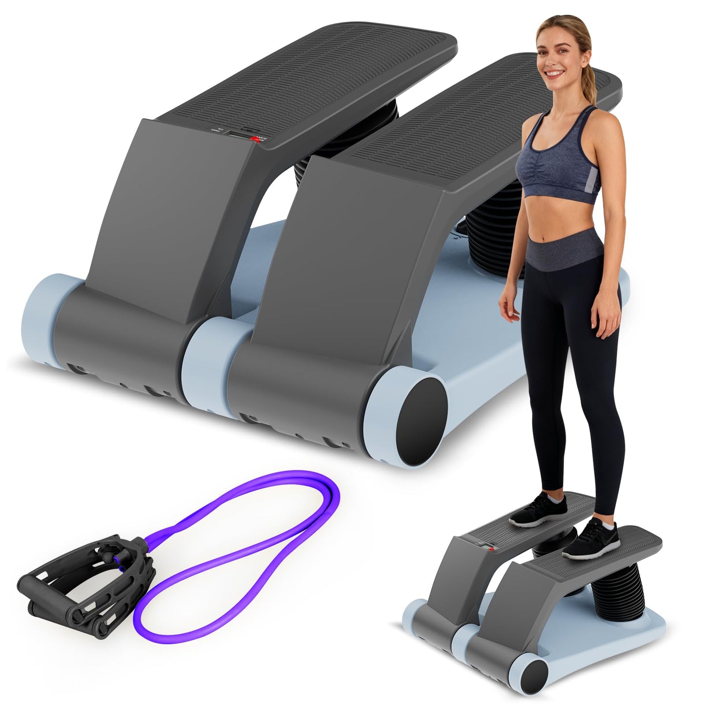 Air Stepper Exercise Machine with Resistance Bands, Stair Stepper with LCD Monitor, Adjustable Resistance Cardio Trainer for Home Workout, Compact Fitness Equipment, 300 lbs Weight Capacity (Blue)