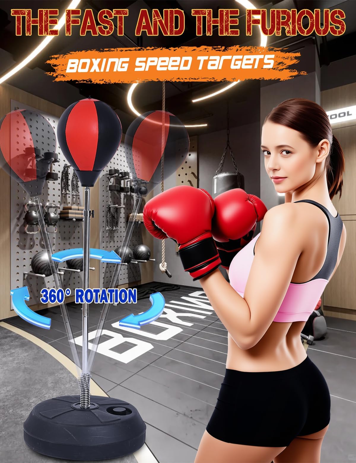Punching Bag with Stand, Boxing Bag for Adults - Height Adjustable - Speed Bag for Training, Boxing Equipment, Stress Relief & Fitness